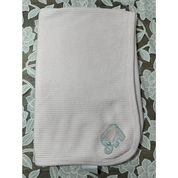 Starting Out Pink Waffle Baby Blanket Round Corner Gray Elephant 37”x29”